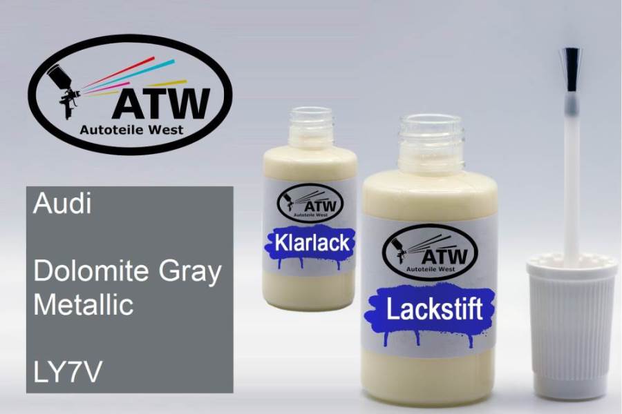 Audi, Dolomite Gray Metallic, LY7V: 20ml Lackstift + 20ml Klarlack - Set, von ATW Autoteile West.